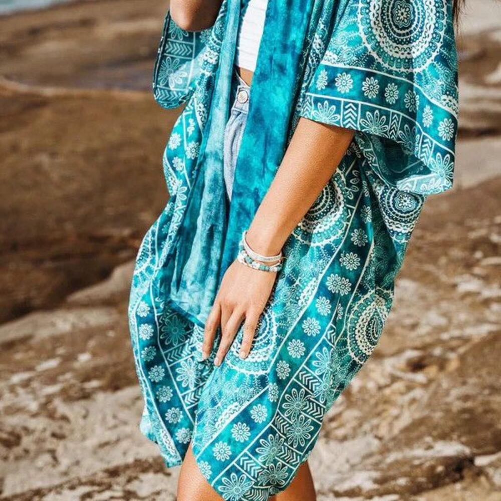 Lotus and Luna Bimini Mandala Swim Cover Up Handmade One Size Flowy Boho - Picture 2 of 7